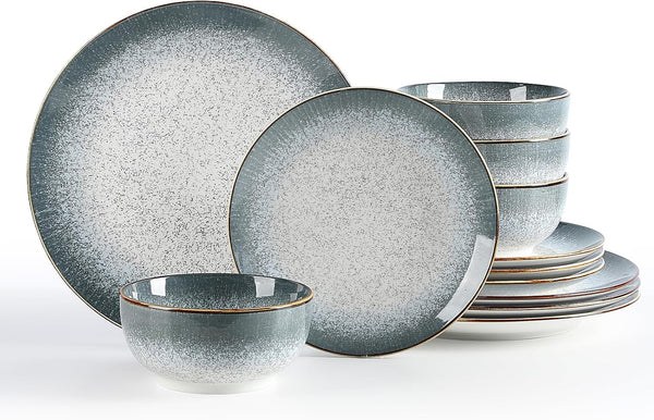 Sweejar Dinnerware Sets Service for 4, 12 Pcs Porcelain Plates and Bowls for Kitchen, Housewaring Gift, Chip and Scratch Resistant Dish Set, Handmade Dishwasher and Microwave Safe Plate Set, Lightgray1