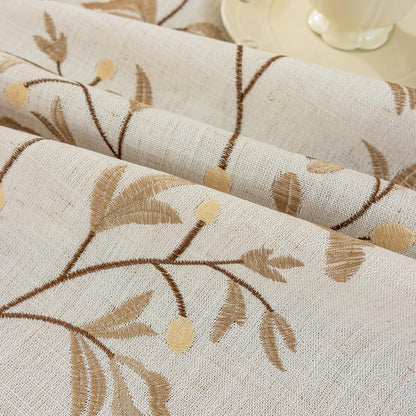 Rustic Waterproof Linen Tablecloth, Heavy Weight Beige Embroidery Table Cloths for Rectangle Tables, Burlap Farmhouse Table Covers (Coffee Leaves, 55''X 86'')4