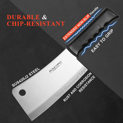 7" Meat Cleaver, High Carbon Steel Butcher Knife, Bone Chopper3