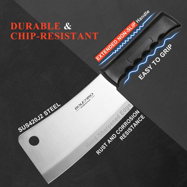 7" Meat Cleaver, High Carbon Steel Butcher Knife, Bone Chopper3