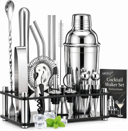 Cocktail Shaker Set, 18-Piece Bartender Kit with Stand, Bar Tool Set | 18/8 Stainless Steel Mixology Kit with Acrylic Stand for Home Bar, Bar Cart, Parties, Martinis, Margaritas and Mixed Drinks1