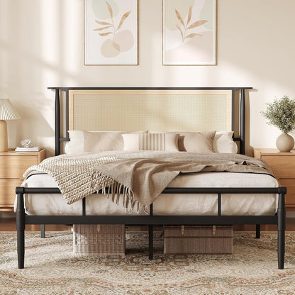 Rattan Bed Frame Full with Headboard, Black1