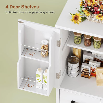 Pantry Cabinet with 2 Drawers, Kitchen Storage Cabinet with 4 Door Shelves, Kitchen Pantry for Living Room, Dining Room, Bathroom, White5