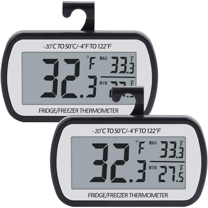 Refrigerator Thermometer Digital Fridge Freezer Thermometer 2 Pack | Freezer Thermometer with Magnetic Back Large LCD, No Fills Easy to Read (Black)1