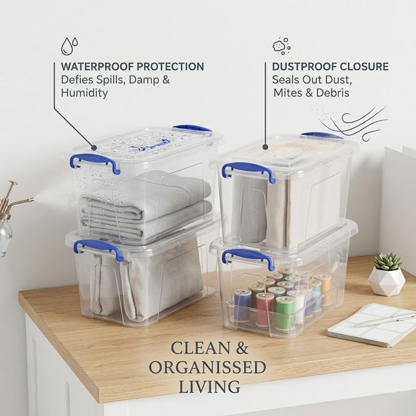 6-Pack Clear Plastic Storage Bin with Lids, Stackable Organizer Box with Latching Handle, 6.5L/7Quart6