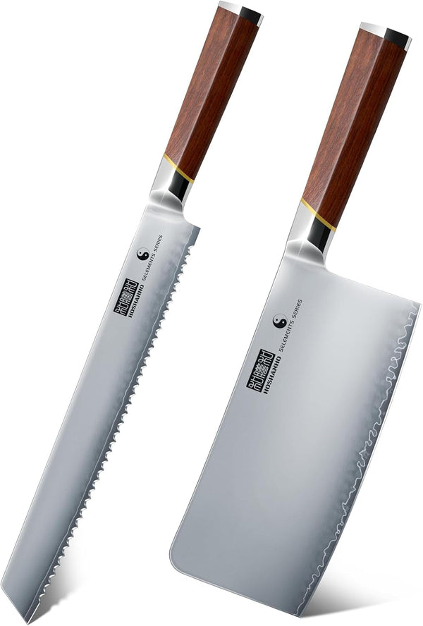Bread Knife 10 Inch & Cleaver Knife 7 Inch, Professional Japanese High Carbon Stainless Steel Serrated Bread Knives, Professional Kitchen Chopping Butcher Knife for Meat Vegetable Cutting1