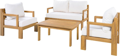 Bayah 4 Piece Patio Furniture Set with Removable Cushion, Acacia Wood Outdoor Sectional Sofa Set with Coffee Table, 4 Seater Outdoor Conversation Set, Beige+Natural3