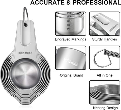 Measuring Cups & Spoons Set of 21 - Includes 7 Stainless Steel Nesting Cups, 8 Measuring Spoons, 1 Leveler & 5 Mini Measuring Spoons, Ideal for Dry and Liquid Ingredients2