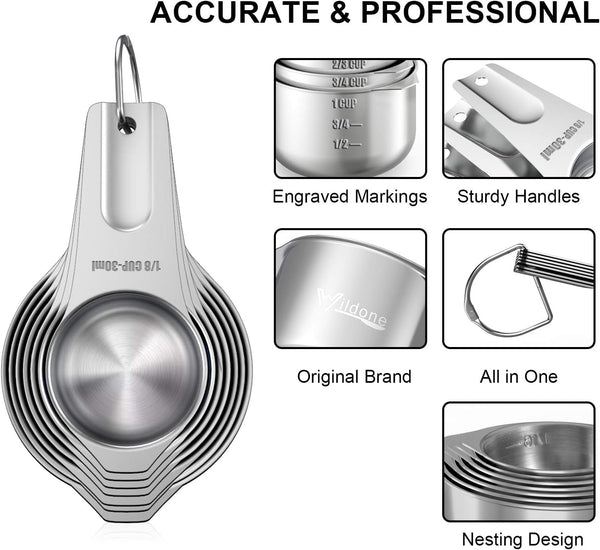 Measuring Cups & Spoons Set of 21 - Includes 7 Stainless Steel Nesting Cups, 8 Measuring Spoons, 1 Leveler & 5 Mini Measuring Spoons, Ideal for Dry and Liquid Ingredients2