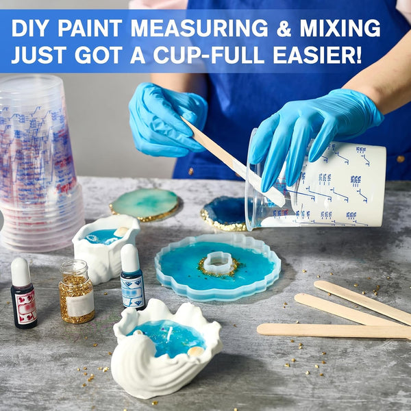 50 Pack Plastic Mixing Cups, 20 Oz Measuring Cups with 50 Mixing Sticks6