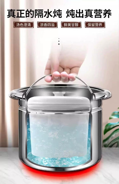 YONGXING 9L Electric Stew Cooker with Ceramic Water-Bath Insert, Stainless Steel Inner Pot, Dual Cooking Modes, 24H Timer, 7-Level Keep Warm, Slow Soup Maker for Home Restaurant, DYG-35AF8