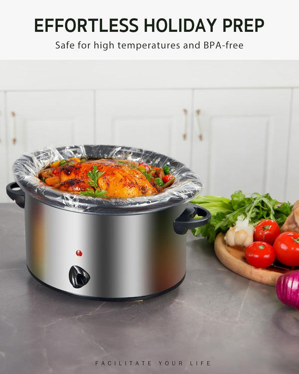 30 Slow Cooker Liners, Extra Large 14"X 22" Fit 6QT to 10QT Pots | BPA Free, Heat-Resistant up to 400°F, Durable Nylon Blend, High Tenacity, 100% Leak-Proof, Disposable Liners, Easy Cleanup6