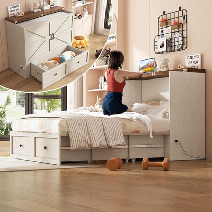Full Murphy Bed with Storage & Charging Station1