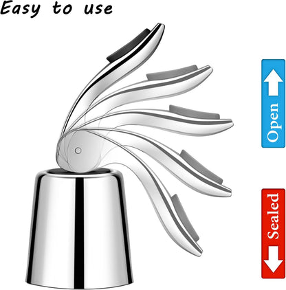2-Pack Wine Stoppers, Airtight Seals to Keep Wine Fresh, Easy Press-To-Seal | Leakproof for Horizontal Storage, Expanding Silicone Seal, Reusable, Sleek Stainless Steel Design, Ideal Gift for Wine Lovers5