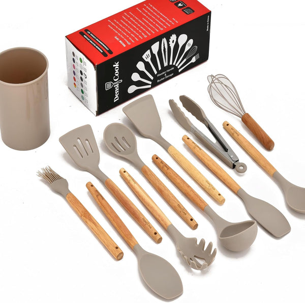 Silicone Utensils Set for Cooking - 12 Piece Set&Bpa Free（Khaki）3