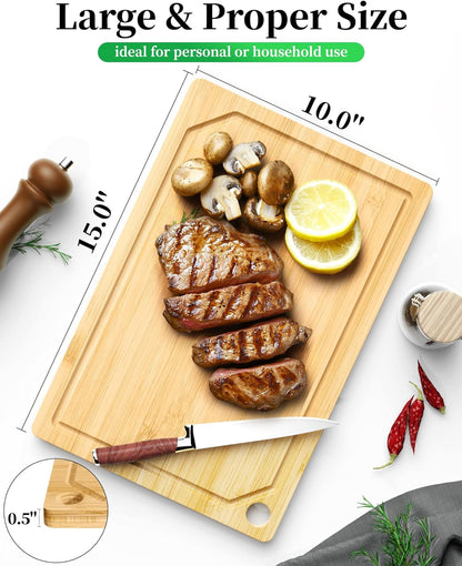 Bamboo Cutting Board for Kitchen, Large, Natural | Multi-Sizes Wooden Cutting Boards for Chopping & Serving, Convenient Kitchen Essentials, Deep Juice Grooves2
