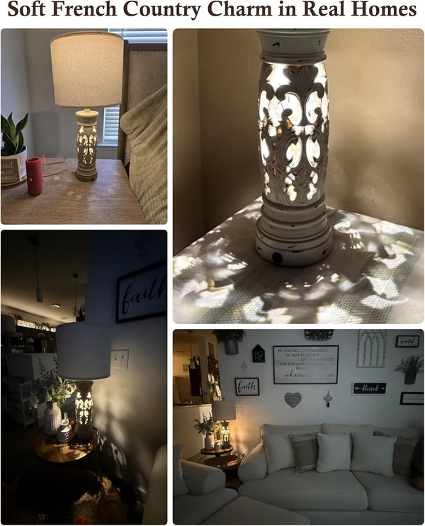 27.25”Farmhouse Table Lamps Set of 2 with Night Light, Rustic Bedside Lamp8