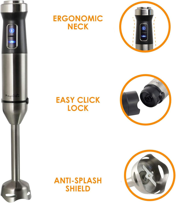 Megachef MC-158C 4 in 1 Multipurpose Immersion Hand Blender with Speed Control and Accessories, 4In1, Silver3