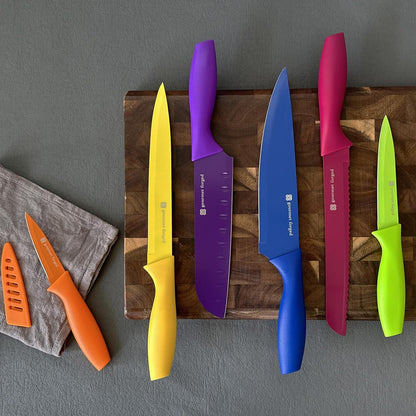 Colorslice 12 Piece Color-Coded Kitchen Knife Set 6 Non Stick Dishwasher Safe Knives W/Blade Guards/Sheaths Sharp Stainless Steel anti Rust Coated Best Multicolor6