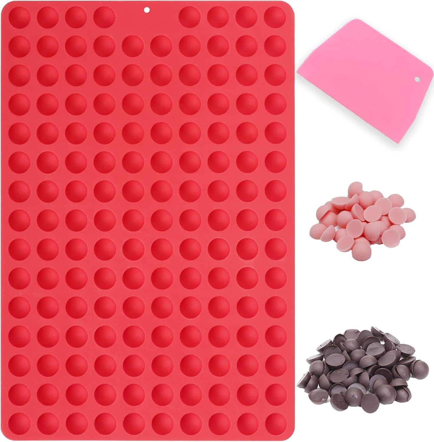 mini-round-silicone-molds-148-cavities-semi-sphere-chocolate-candy-mold-for-baking-and-freezing-chocolate-chip-gumdrop-cookie-dog-treat-cake-decor-fruit-snack-with-a-scraper