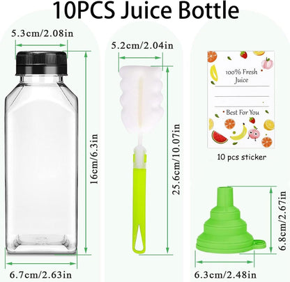 12Oz 10Pcs Plastic Juice Bottles with Caps, Reusable Leakproof for Juicing2