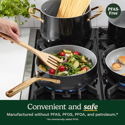 Culinary Ceramic Cookware Set, Dishwasher Safe Nonstick Pots and Pans, 10 Piece Kitchen Cookware Set for Home Cooking, Easy & Clean Design, Black, 34CG-10BK4
