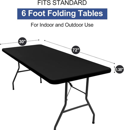 Rectangle Table Cloth Cover 6 Foot Black Elastic Fitted Tablecloth | Water-Resistant Polyester Tablecloth Fits 30" X 72" Folding Tables, Washable Table Protector for Picnic, Camping, Outdoor7