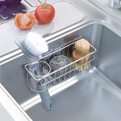 3-In-1 Sponge Holder for Kitchen Sink with Suction Cups & Adhesive Hook , In-Sink Sponge Holder, Wall Hanging Sink Caddy Organizer Rack - Sponge, Dish Cloth, Brush, Scrubber - 304 Stainless Steel5
