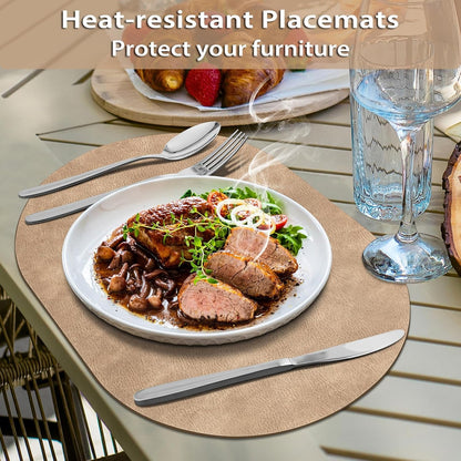 Placemats, Heat Resistant Oval Placemats Set of 6 Washable 12 X 17 Inch, Waterproof Table Placemats Set of 6, Wipeable Faux Leather Placemats for Kitchen, Dining Room, Apricot2