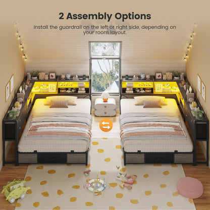 Corner Bed Frame with Charging Station & Led Lights, Black & Gray6