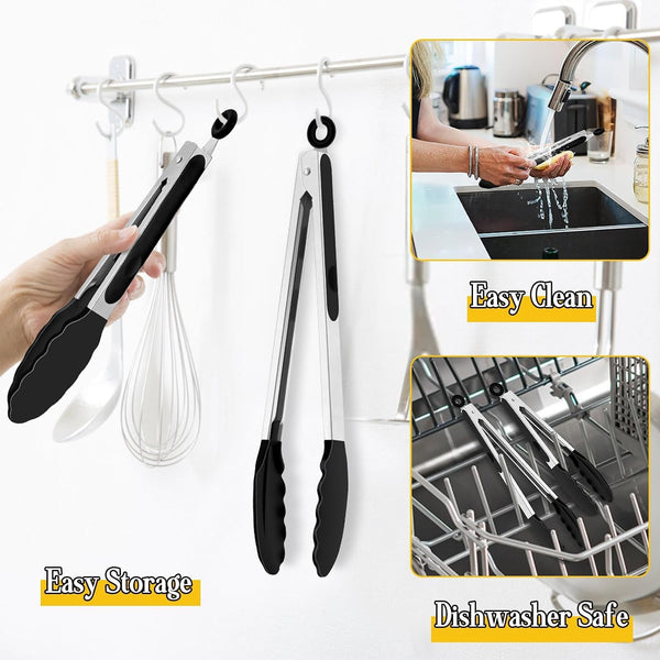 Kitchen Tongs, 9"&12" Stainless Steel Heat Resistant Cooking Tongs5