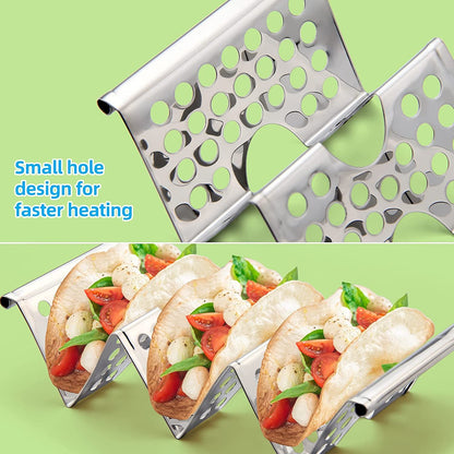Taco Holders Set of 4, Taco Stand, Stainless Steel Taco Holder, Each Can Hold 3 Tortillas, with Easy-Access Handle, Fits Air Fryer and Oven5