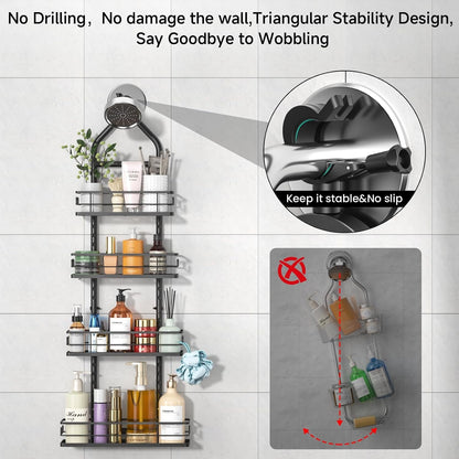 Shower Caddy Hanging Rustproof, 4 Tier Adjustable Hanging Shower Caddy over Showerhead, No Drilling Handing Shower Racks for Bathroom Shampoo Soap Storage3