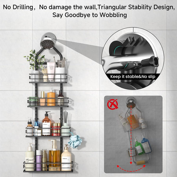 Shower Caddy Hanging Rustproof, 4 Tier Adjustable Hanging Shower Caddy over Showerhead, No Drilling Handing Shower Racks for Bathroom Shampoo Soap Storage3