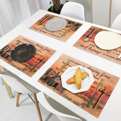 Christian Placemats Set of 4,Bible Verse Scripture Table Mats Place Mats for Kitchen Dining Table Decoration, Christian Home Decor 12X18 Inch6