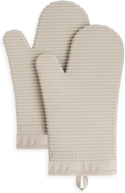 Ribbed Soft Silicone Oven Mitt 2-Pack Set, 7.5"X13", Milkshake Tan1