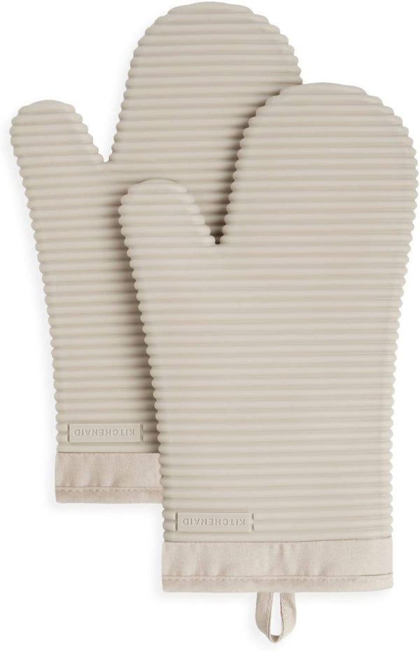Ribbed Soft Silicone Oven Mitt 2-Pack Set, 7.5"X13", Milkshake Tan1