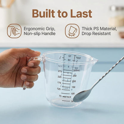 Bpa-Free Plastic Measuring Cup 300Ml/1 ½ Cup – Clear with Dual Ml/Cup Marks, Heat-Resistant 0-176°F, V-Shaped Spout for Drip-Free Pouring, Comfort Grip Handle for Baking & Cooking9