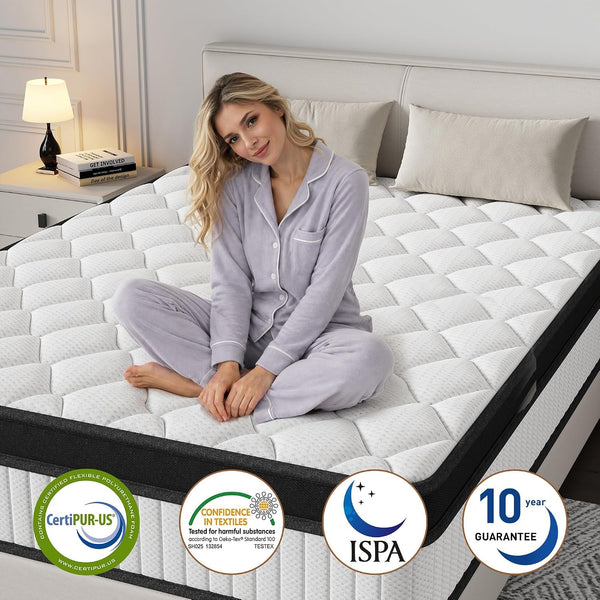 Full Size Hybrid Mattress 12 Inch - Medium Firm Memory Foam and Pocket Spring Mattress in a Box - Cooling Gel Bed with Pressure Relief & Motion Isolation - Fiberglass Free - Certipur-Us Certified5