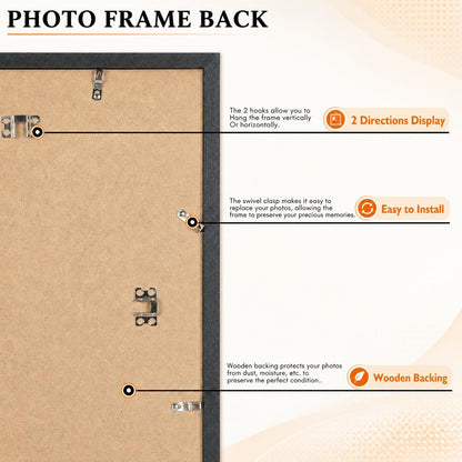 Wood 16X20 Picture Frame with 11X14 Mat Black, Display 11X14 with Mat or 16X20 without Mat, Wood 16 by 20 Photo Frame, 16 X 20 Frame for Wall Hanging Display, Black, 2 Pack6