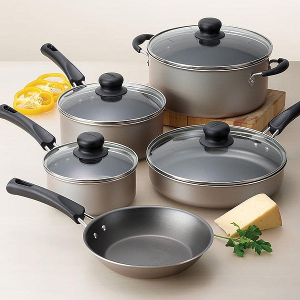9 Piece Nonstick Cookware Set with Glass Lids, Pots and Pans Including Sauce, Dutch Oven and Sauté, Champagne Kitchen Collection4