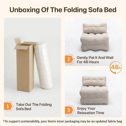 Boneless Chair Folding Sofa Bed, Sleeper Chair, Beige, Single6