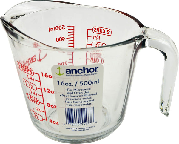 2 Cup (16 Ounce) Glass Measuring Cup, Clear Glass with Red Lettering (Anc-9439)1
