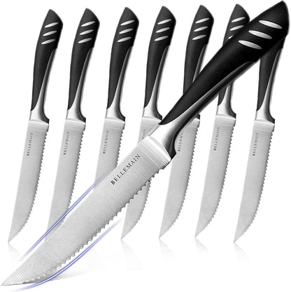Steak Knife Set of 8, Serrated Stainless Steel, Dishwasher Safe | Ergonomic Handle Design, Rust-Resistant Blades, Precision Serrated Edges, Enhanced Dining Experience at Home & Restaurants1