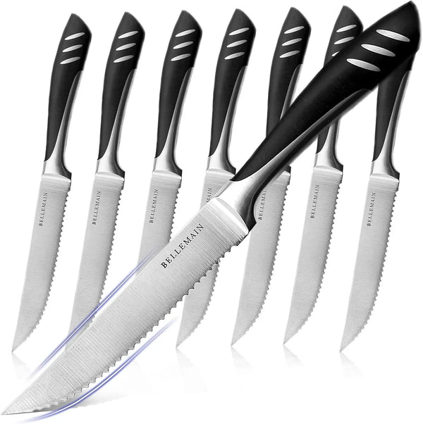 Steak Knife Set of 8, Serrated Stainless Steel, Dishwasher Safe | Ergonomic Handle Design, Rust-Resistant Blades, Precision Serrated Edges, Enhanced Dining Experience at Home & Restaurants1