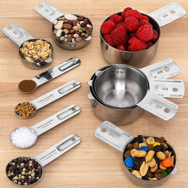 Stainless Steel Measuring Cups and Spoons Set - Stackable Set with Spout (11 Piece Set)2