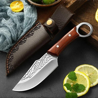 Meat Cleaver, Boning Knife Handmade Forged Outdoor Camping Knives Stainless Steel Hunting Butcher Knives with Cover(2Pcs)3