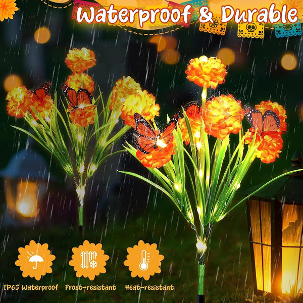 3 Pack 29'' Solar Marigold Lights, Day of the Dead Outdoor Yard Decor4