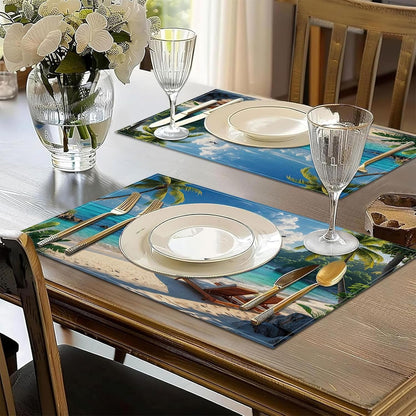 Beach Hawaii Palm Placemats Set of 6, Washable Linen Place Mat Heat Resistant Non Slip Kitchen Dining Table Mats 12X18 Inch7
