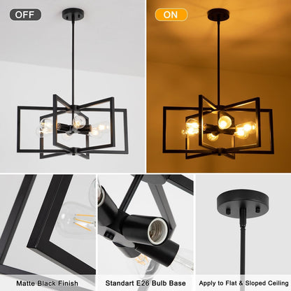 23.6” Black Chandelier for Dining Room 6 Light Kitchen Chandelier over Table Farmhouse Dining Room Light Fixtures over Table,Hanging Pendant Light Fixture with Adjustable Height for Entryway,Foyer3